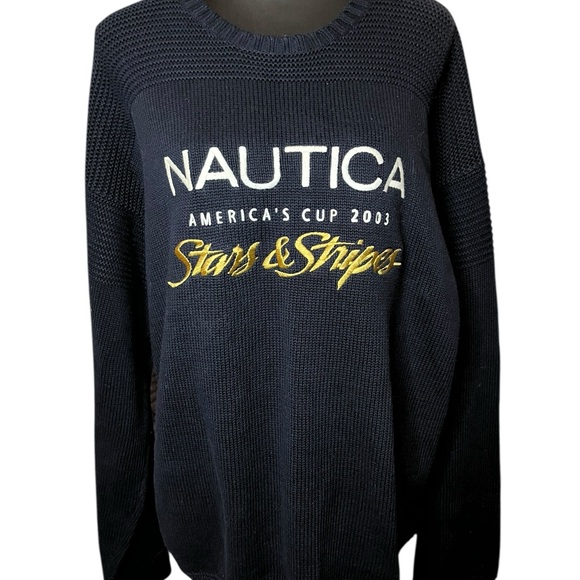 Nautica Black Crewneck Sweater with Gold Accents - Picture 9 of 9